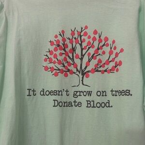 Gildan 100% Cotton Mint Green Donate Blood Graphic Tee with Red Accent